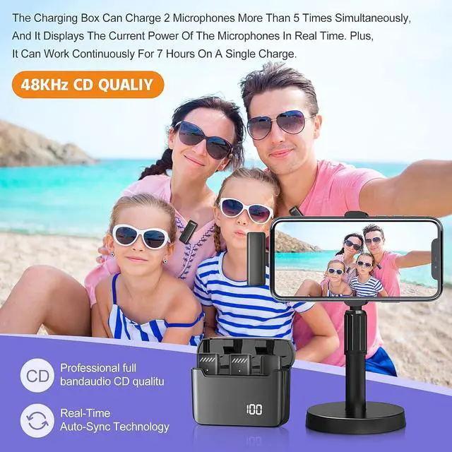 Alt view image 6 of 7 - Wireless Lavalier Microphone for iPhone iPad, Wireless Lavalier Microphones for TikTok YouTube Phone Interview Video Vlog Recording - 2 Pack & Cordless Charging Case