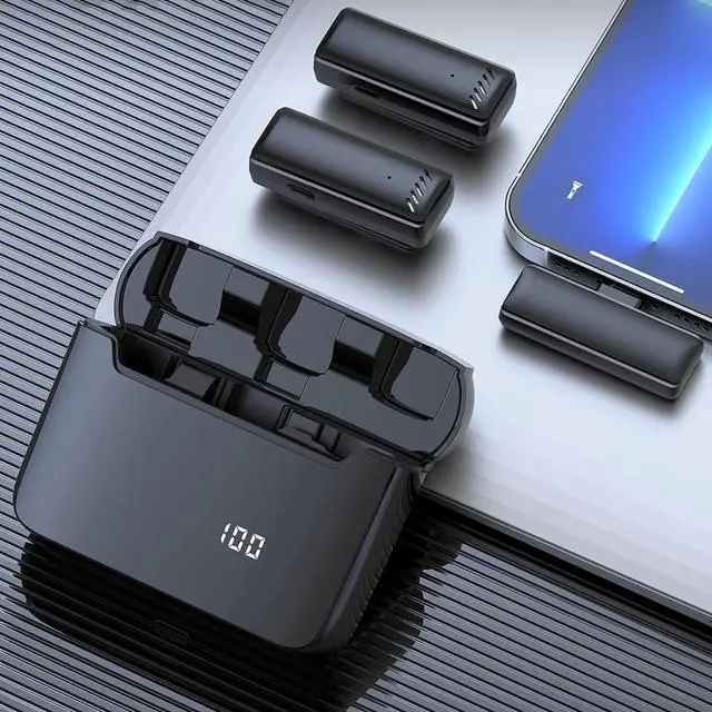 Alt view image 7 of 7 - Wireless Lavalier Microphone for iPhone iPad, Wireless Lavalier Microphones for TikTok YouTube Phone Interview Video Vlog Recording - 2 Pack & Cordless Charging Case