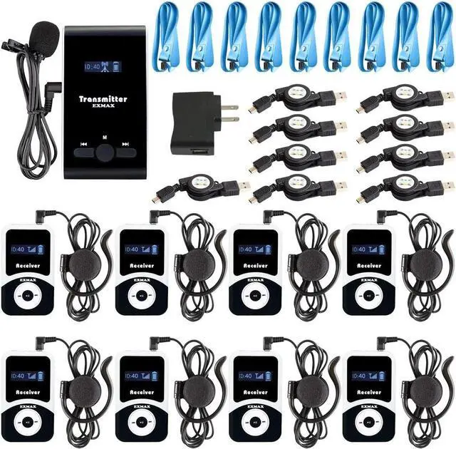 Main image of EXMAX EX-100 Wireless Tour Guide System Live Translator Microphone Church Translation Devices Simultaneous Interpreting Equipment Silent Conference Distancing Talk (1 Transmitter 8 Receivers)