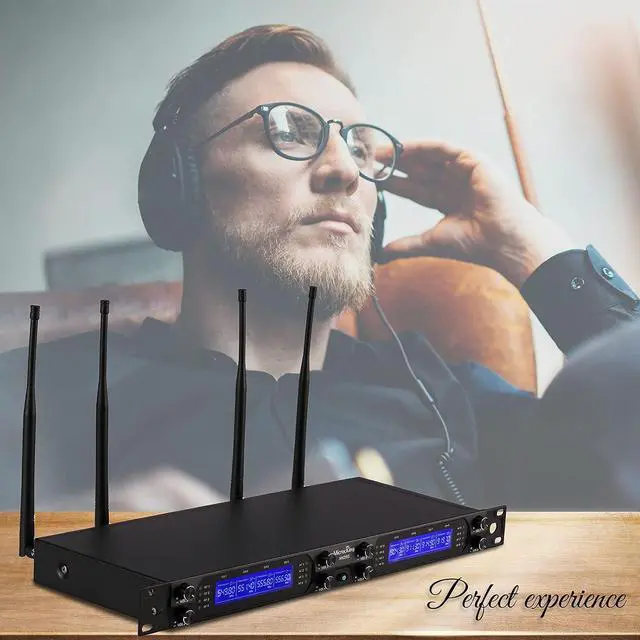 Alt view image 2 of 6 - MicrocKing 8-Channel UHF Wireless Microphone System, 8 Mics, 400ft Range | Ideal for karaoke, church, conference & events. 8 dynamic metal handheld mics, 400ft range. Auto connect for easy setup.