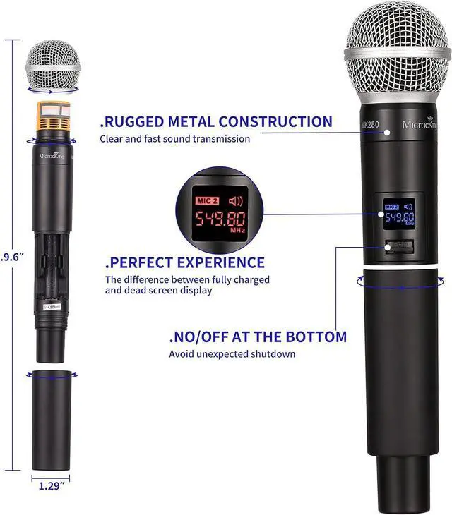Alt view image 4 of 6 - MicrocKing 8-Channel UHF Wireless Microphone System, 8 Mics, 400ft Range | Ideal for karaoke, church, conference & events. 8 dynamic metal handheld mics, 400ft range. Auto connect for easy setup.