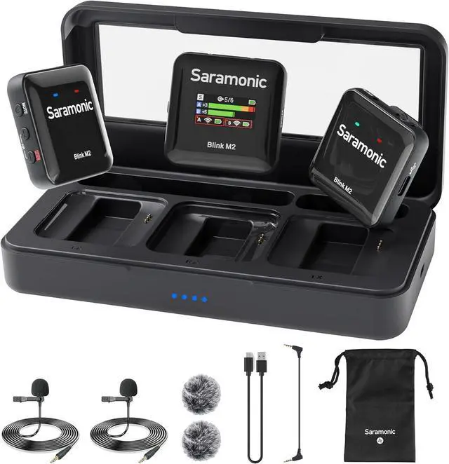Main image of Saramonic Blink M2 Wireless Lavalier Microphone for Cameras, Onboard Recording, 656FT Range, 12H Battery Life, Noise Cancellation Compact Clip Lapel Mic for Video Recording Interview Live Streaming