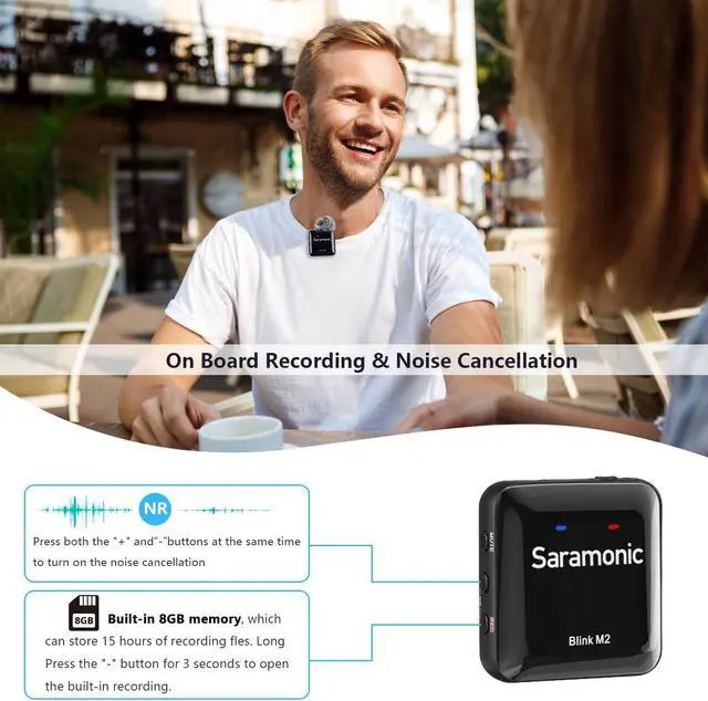 Alt view image 2 of 7 - Saramonic Blink M2 Wireless Lavalier Microphone for Cameras, Onboard Recording, 656FT Range, 12H Battery Life, Noise Cancellation Compact Clip Lapel Mic for Video Recording Interview Live Streaming