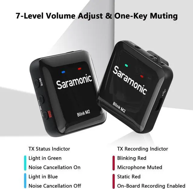 Alt view image 3 of 7 - Saramonic Blink M2 Wireless Lavalier Microphone for Cameras, Onboard Recording, 656FT Range, 12H Battery Life, Noise Cancellation Compact Clip Lapel Mic for Video Recording Interview Live Streaming