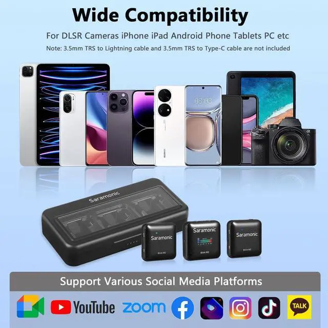 Alt view image 7 of 7 - Saramonic Blink M2 Wireless Lavalier Microphone for Cameras, Onboard Recording, 656FT Range, 12H Battery Life, Noise Cancellation Compact Clip Lapel Mic for Video Recording Interview Live Streaming