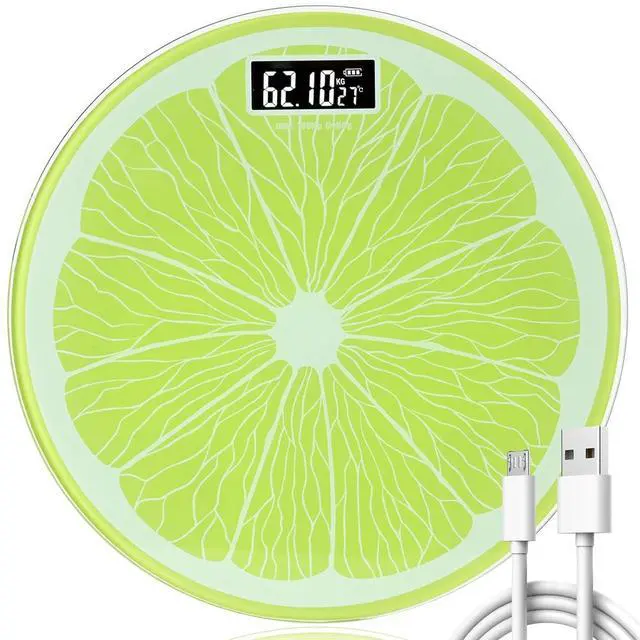 Main image of Bathroom Scale for Body Weight,Rechargeable,Up to 400 lb Capacity, No Batteries Required, Unique Lime Slice Design, Large LED Display with Temperature, Auto-On/Off, 12"x12" Body Weight Scale