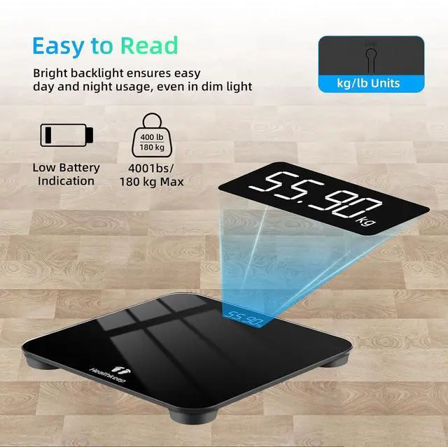 Alt view image 3 of 3 - Digital Bathroom Scales for Body Weight, Weight Scale with High Precision Sensors Accurate Round Corner Design LED Display 400lbs/180kg