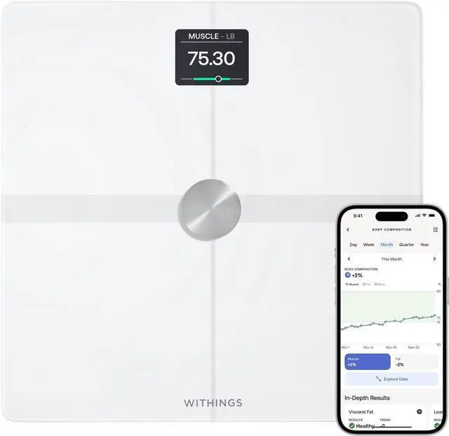 Main image of WITHINGS Body Smart - Accurate Scale for Body Weight and Fat Percentage, Body Composition Wi-Fi and Bluetooth Weight Scale, Baby Weight Scale, Smart Scale Apple Health Compatible, Bathroom Scale