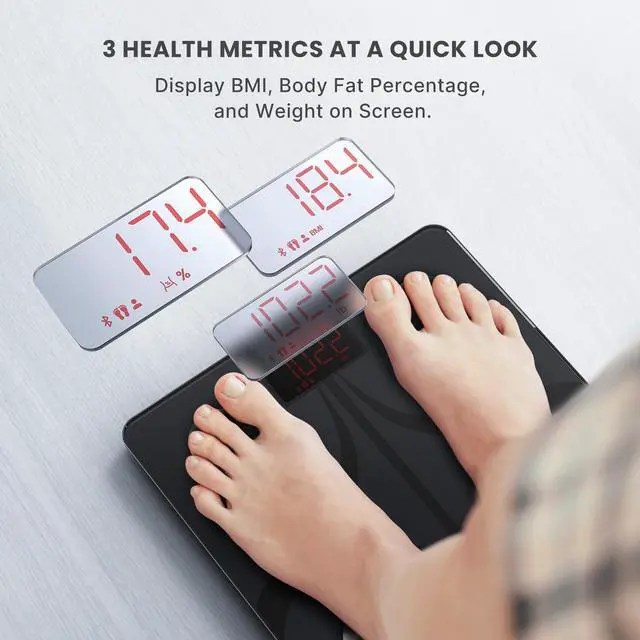 Alt view image 2 of 7 - RENPHO Smart Scale for Body Weight, USB-C Rechargeable Digital Bathroom Scale, Electronic 13 Body Composition Monitor with Smartphone App, 396 lbs, Black, Elis 1 (11 inch)