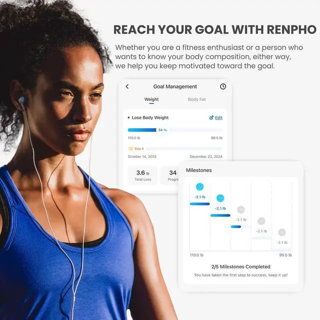 Alt view image 5 of 7 - RENPHO Smart Scale for Body Weight, USB-C Rechargeable Digital Bathroom Scale, Electronic 13 Body Composition Monitor with Smartphone App, 396 lbs, Black, Elis 1 (11 inch)