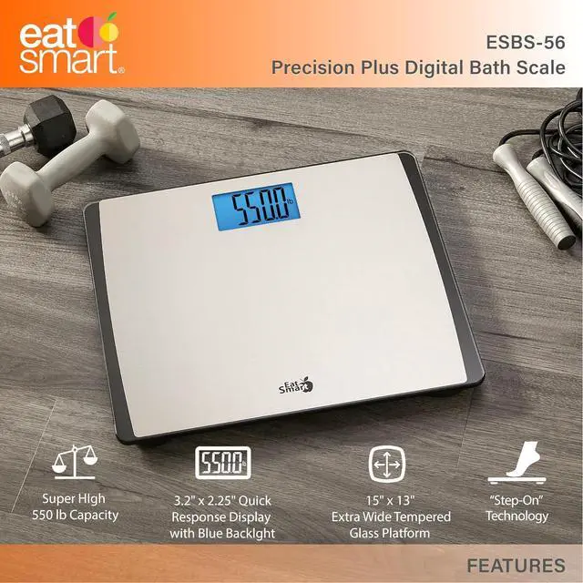 Alt view image 3 of 6 - Eat Smart Precision 550 Pound Extra-High Capacity Digital Bathroom Scale for Body Weight with Extra-Wide Platform, Stainless Steel