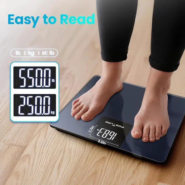 Alt view image 3 of 6 - Posture 550lb Capacity Digital Bathroom Scale High Precision Body Weight Scale Extra Wide Platform Large LED Display, and Durable 8mm Tempered Glass Platform for Home