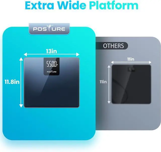 Alt view image 5 of 6 - Posture 550lb Capacity Digital Bathroom Scale High Precision Body Weight Scale Extra Wide Platform Large LED Display, and Durable 8mm Tempered Glass Platform for Home