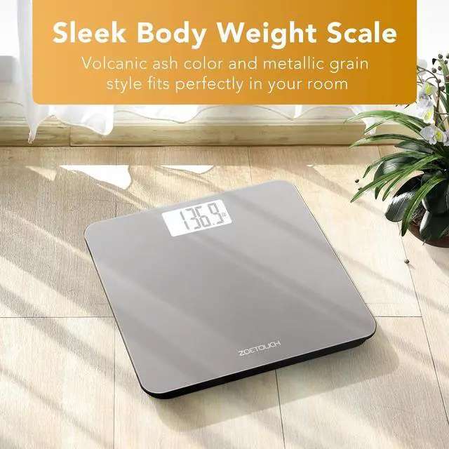 Alt view image 3 of 7 - Bathroom Scale for Body Weight Digital Weighing Machine with Backlit LCD Display, Most Accurate Bath Scale for People, High Precision, Grey,Tempered Glass Batteries Included, 396lb/180kg