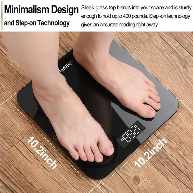 Alt view image 6 of 7 - RENPHO Scale for Body Weight, Digital Bathroom Scale with Backlit LED Display, Highly Accurate & Measures Weight up to 400 lb/180kg, Batteries Included, Black-Core 1S