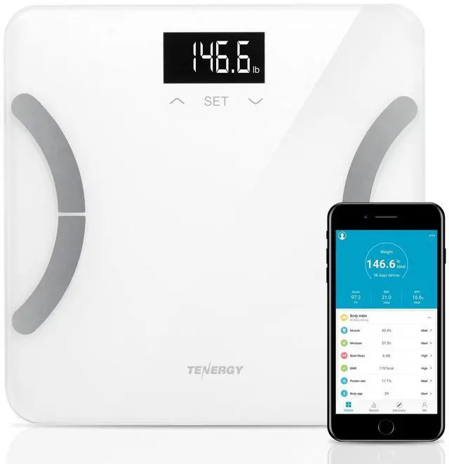 Main image of Tenergy Vitalis Body Fat Scale Digital Weight Bluetooth Connected APP Scale, High Precision BMI Scale with Large Easy Read Backlit LCD, Body Scale, Max Weight 400 Pounds, Compatible with iOS/Android