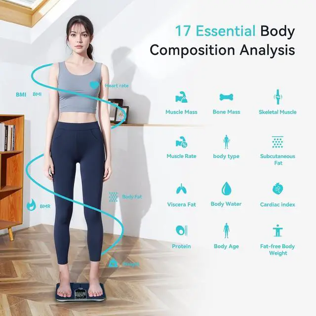 Alt view image 3 of 7 - Smart Scales for Body Weight, Dual Screen Display Digital Bathroom Scale High Accuracy Analyze 17 Body Composition Metrics Weight Watchers Scale for Body Weight Fat