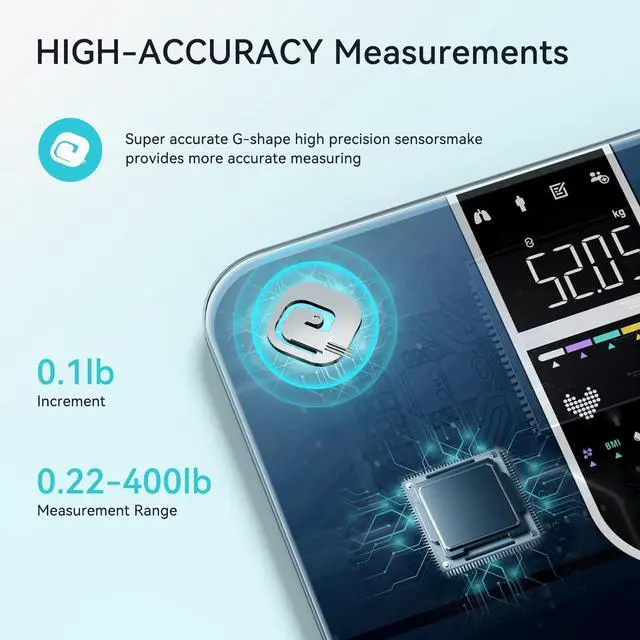 Alt view image 4 of 7 - Smart Scales for Body Weight, Dual Screen Display Digital Bathroom Scale High Accuracy Analyze 17 Body Composition Metrics Weight Watchers Scale for Body Weight Fat