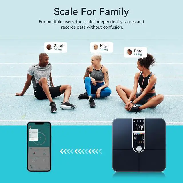 Alt view image 6 of 7 - Smart Scales for Body Weight, Dual Screen Display Digital Bathroom Scale High Accuracy Analyze 17 Body Composition Metrics Weight Watchers Scale for Body Weight Fat