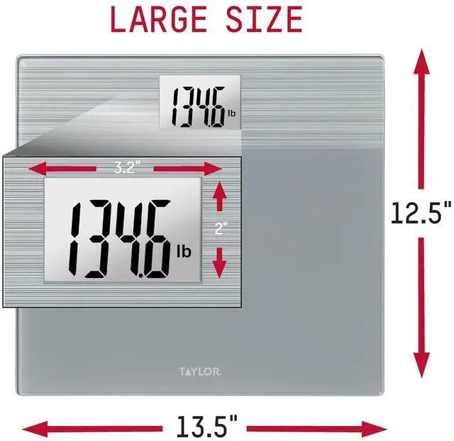 Alt view image 3 of 7 - Taylor Digital Wide Platform Bathroom Scale, Scale for Body Weight, Highly Accurate Weighing Machine, Battery Powered, FSA HSA Eligible, Highly Accurate, Measures Weight up to 500 lb Capacity, Gray