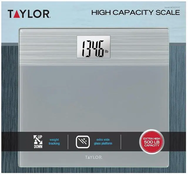 Alt view image 7 of 7 - Taylor Digital Wide Platform Bathroom Scale, Scale for Body Weight, Highly Accurate Weighing Machine, Battery Powered, FSA HSA Eligible, Highly Accurate, Measures Weight up to 500 lb Capacity, Gray