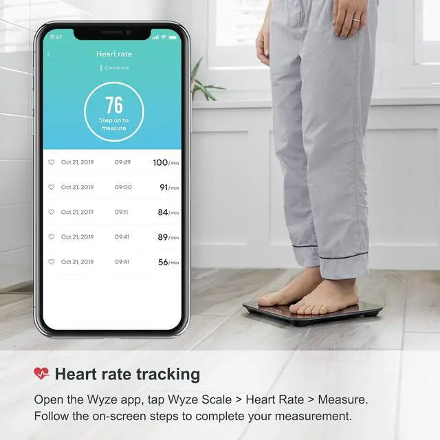 Alt view image 3 of 6 - Wyze Smart Scale, Scale for Body Weight, Digital Bathroom Scale for Body Fat, BMI, and Heart Rate, Body Composition Analyzer with App, Batteries Included, Bluetooth, 400 lb, Black-New