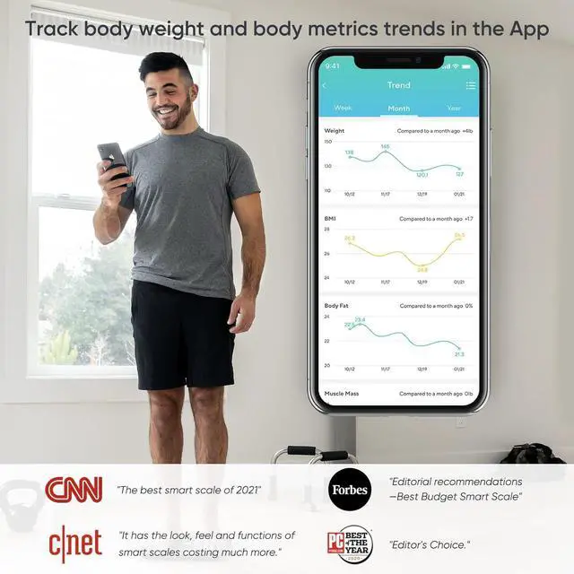 Alt view image 5 of 6 - Wyze Smart Scale, Scale for Body Weight, Digital Bathroom Scale for Body Fat, BMI, and Heart Rate, Body Composition Analyzer with App, Batteries Included, Bluetooth, 400 lb, Black-New