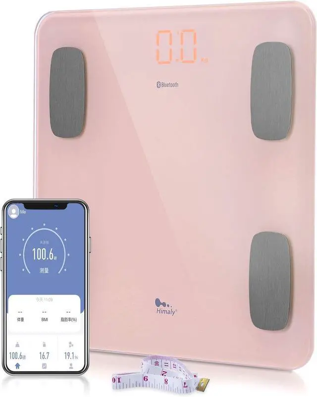 Main image of himaly Body Fat Scale, Smart BMI Scale Digital Bathroom Wireless Weight Scale, Body Monitor Health Composition Analyzer with Smartphone App sync with Bluetooth-Compatible, 400 lbs - Pink