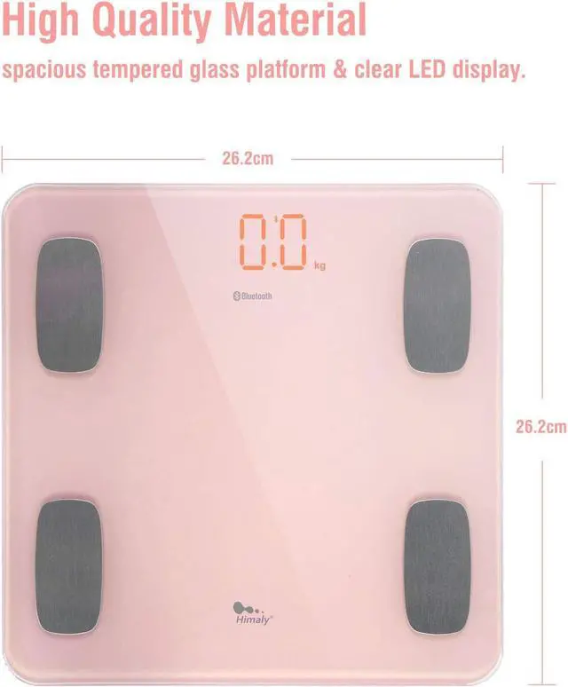 Alt view image 4 of 7 - himaly Body Fat Scale, Smart BMI Scale Digital Bathroom Wireless Weight Scale, Body Monitor Health Composition Analyzer with Smartphone App sync with Bluetooth-Compatible, 400 lbs - Pink