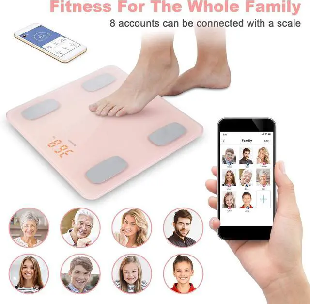 Alt view image 5 of 7 - himaly Body Fat Scale, Smart BMI Scale Digital Bathroom Wireless Weight Scale, Body Monitor Health Composition Analyzer with Smartphone App sync with Bluetooth-Compatible, 400 lbs - Pink