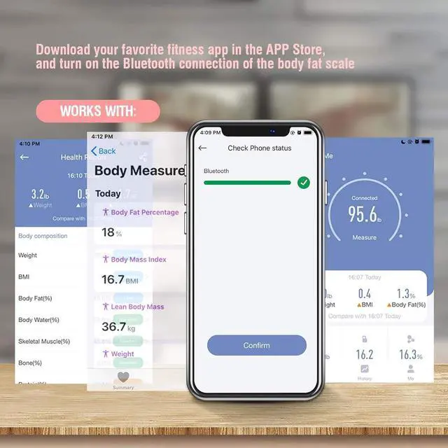 Alt view image 6 of 7 - himaly Body Fat Scale, Smart BMI Scale Digital Bathroom Wireless Weight Scale, Body Monitor Health Composition Analyzer with Smartphone App sync with Bluetooth-Compatible, 400 lbs - Pink