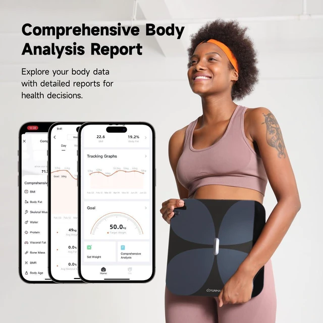 Alt view image 7 of 7 - Smart Scale with BMI, Body Fat, Muscle Mass & Body Weight 13 Body Composition Accurate Digital Bathroom Scale, Bluetooth, Health Compatible, Rechargeable 400lb