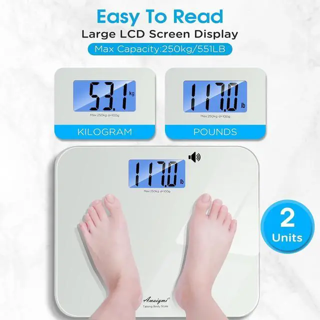 Alt view image 2 of 7 - Talking Scales for Body Weight, Highly Accurate Digital Talking Bathroom Scale with Large LCD Screen, Auto On & Off, Talking Scales for Visually Impaired or Elderly, Includes Batteries, 551 LB