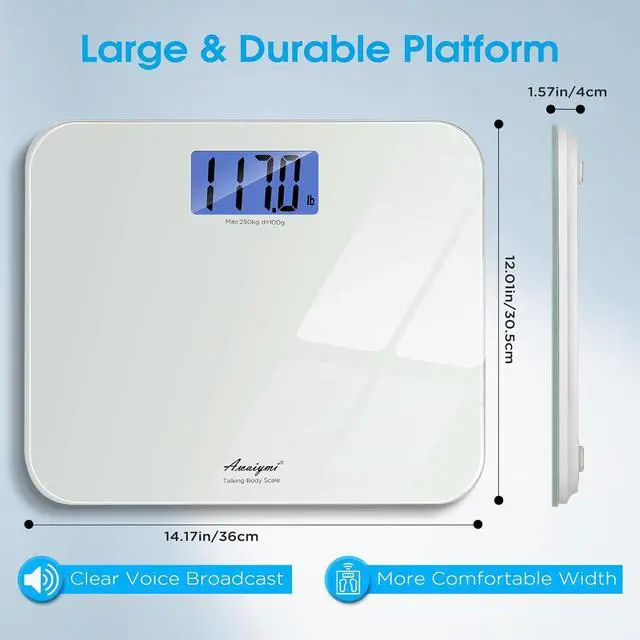 Alt view image 5 of 7 - Talking Scales for Body Weight, Highly Accurate Digital Talking Bathroom Scale with Large LCD Screen, Auto On & Off, Talking Scales for Visually Impaired or Elderly, Includes Batteries, 551 LB