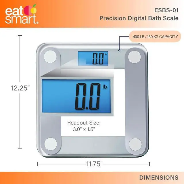 Alt view image 3 of 7 - Eat Smart Digital Bathroom Scale with Extra Large Easy to Read Lighted Display, Weight Tracking, Includes Body Tape, Grey and Clear