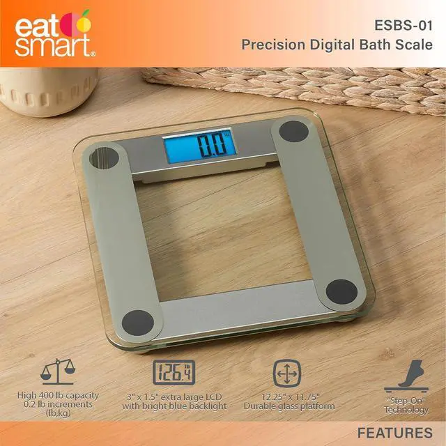 Alt view image 2 of 7 - Eat Smart Digital Bathroom Scale with Extra Large Easy to Read Lighted Display, Weight Tracking, Includes Body Tape, Grey and Clear