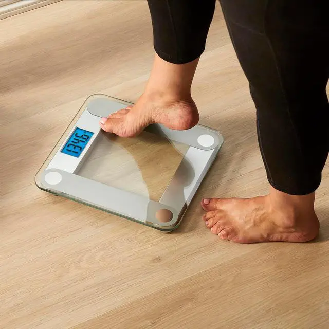 Alt view image 7 of 7 - Eat Smart Digital Bathroom Scale with Extra Large Easy to Read Lighted Display, Weight Tracking, Includes Body Tape, Grey and Clear