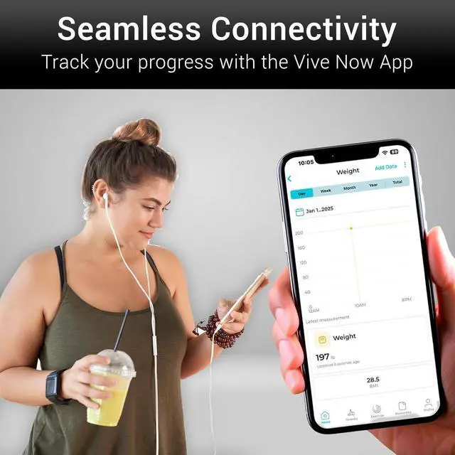 Alt view image 6 of 7 - Vive Smart Body Weight Scale (500lbs Capacity) - Heavy Duty Bariatric Digital Scale for BMI - Plus Size, Large Display - Bathroom Device for Health Extra Wide Base & Smartphone Connectivity