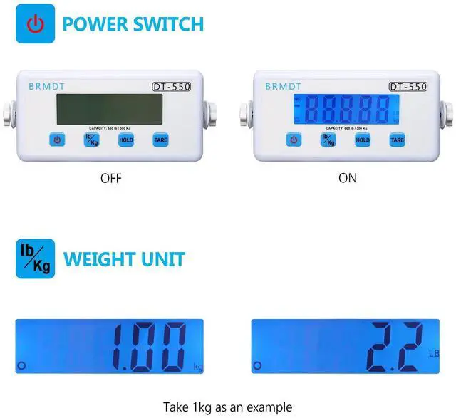 Alt view image 5 of 6 - Digital Scales for Body Weight Heavy Duty for Hospital & Physician Use, Large Digital Display and Base, Desktop & Suspended Display Screen with Bracket, Weigh Up to 660lbs/300kg (White, DT-550)