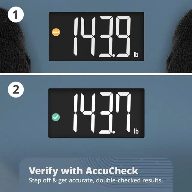 Alt view image 6 of 7 - Greater Goods Digital AccuCheck Bathroom Scale for Body Weight, Capacity up to 400 lbs, Batteries Included, Stone Blue