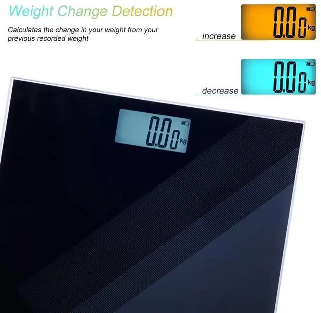 Alt view image 3 of 6 - Uten Digital Weight Scale, USB Charging Bathroom Weight Scale, Three-Color LCD Back Light Display, Slim Design, 400Ibs/180kg, 6mm Tempered Glass (Black)