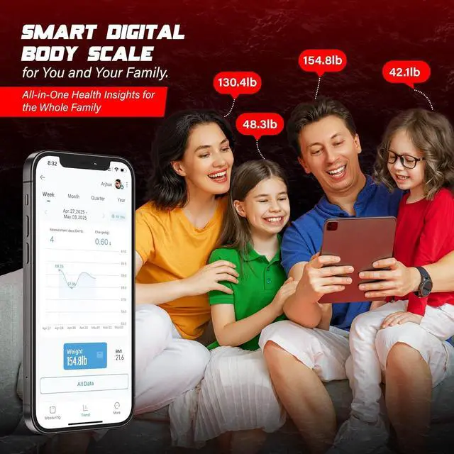 Alt view image 5 of 7 - Smart Digital Bathroom Body Scale | Large Display Accurate Result | 22 Metrics Including Cardiac Index, Heart Rate, Body Fat, Lean Body Mass | Tempered Glass, App Support Bluetooth
