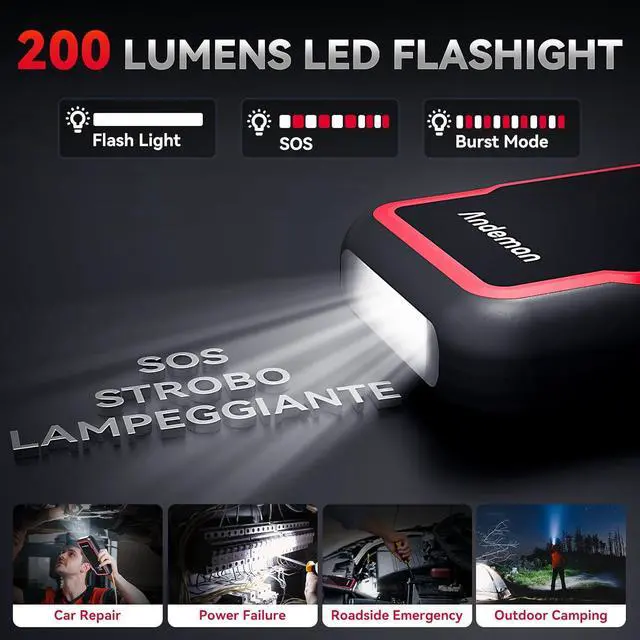 Alt view image 6 of 7 - Car Jump Starter 3000A Peak 20000mAh (Start 9L Gas Engine or up to 7L Diesel Engine) Battery Charger Automotive, 12V Car Jumper, Power Bank Power Pack with Quick Charge Type-C Ports, Red