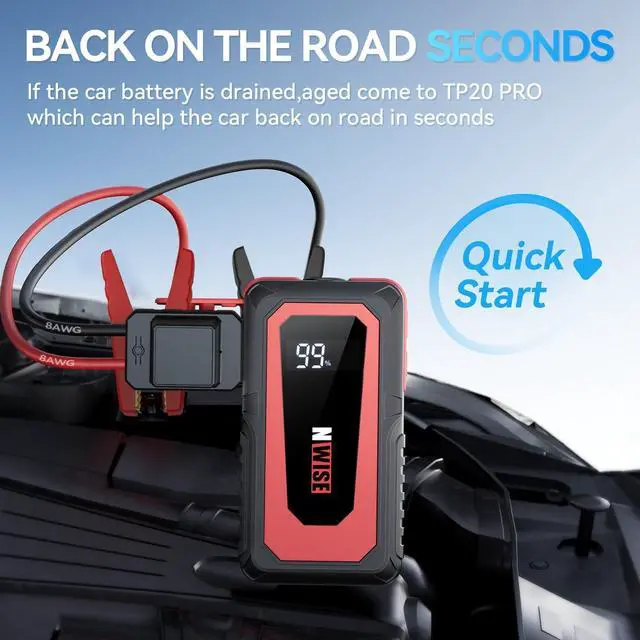 Alt view image 3 of 7 - Car Jump Starter, 2000A Peak 20000mAh Portable Battery Starter (Up to 8.0L Gas or 7.0L Diesel Engine) with Smart Safety Jumper Clamps,12V Jump Boxes with Dual USB Quick Charge 3.0, LED Light