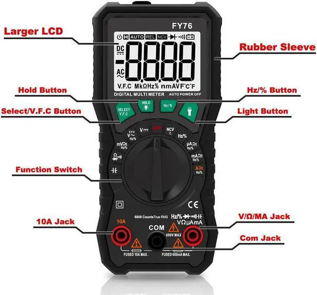 Alt view image 5 of 6 - Handheld TRMS Digital Multimeter Auto Range AC DC Volt Amp Ohm LCD Tester Meter
