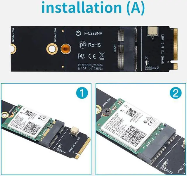Alt view image 3 of 5 - Wireless M.2 A+E Key Slot to M.2 M Key Wifi Bluetooth Adapter for  AX200 9260 Bcm94352Z Card NVMe PCI Express SSD
