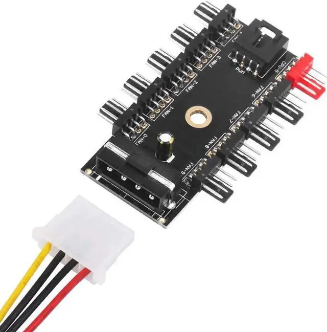 Alt view image 4 of 5 - 10 Port PC Chassis Fan Hub CPU Cooling HUB 12V 4 Pin Fan PWM Hub Molex Controller