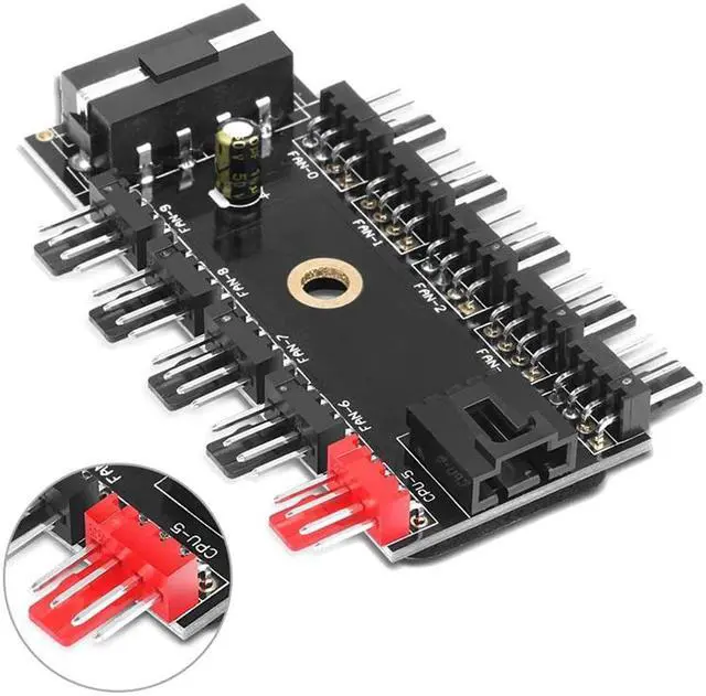 Alt view image 5 of 5 - 10 Port PC Chassis Fan Hub CPU Cooling HUB 12V 4 Pin Fan PWM Hub Molex Controller