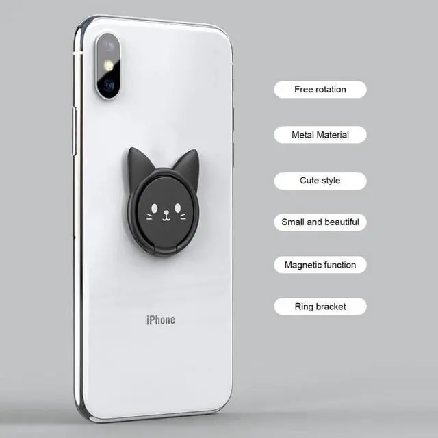 Alt view image 4 of 6 - 1pc est 360 Electroplating Magnetic Ring Bracket Universal Car Cute Kitten Mobile Phone Bracket Ring Buckle For IPhone Xiaomi