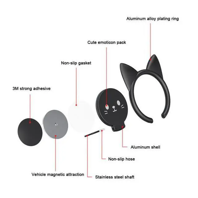 Alt view image 5 of 6 - 1pc est 360 Electroplating Magnetic Ring Bracket Universal Car Cute Kitten Mobile Phone Bracket Ring Buckle For IPhone Xiaomi